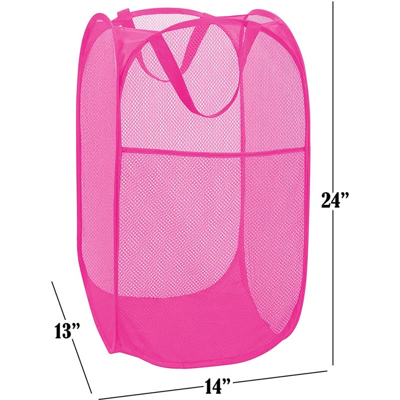 BATTOO Deluxe Strong Mesh Pop up Laundry Hamper Basket with Side Pocket for Laundry Room, Bathroom, Kids Room, College Dorm or Travel Blush - Image 2